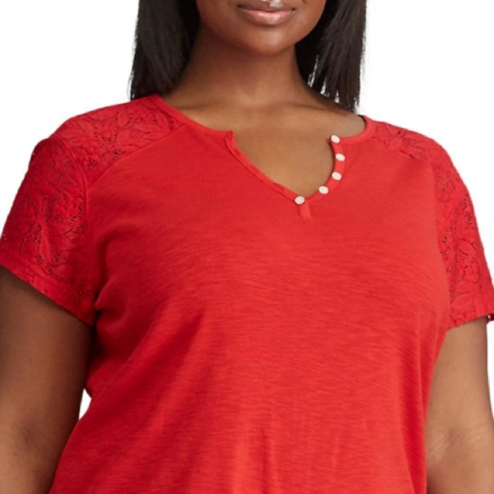 Chaps Lace Shoulder Short Sleeve Knit Top